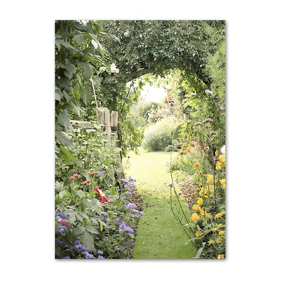 Cuadro sobre lienzo para pared carteles nórdicos e impresiones cuadros de pared para decoración para sala de estar, castillo de montaña, flores silvestres, hojas verdes