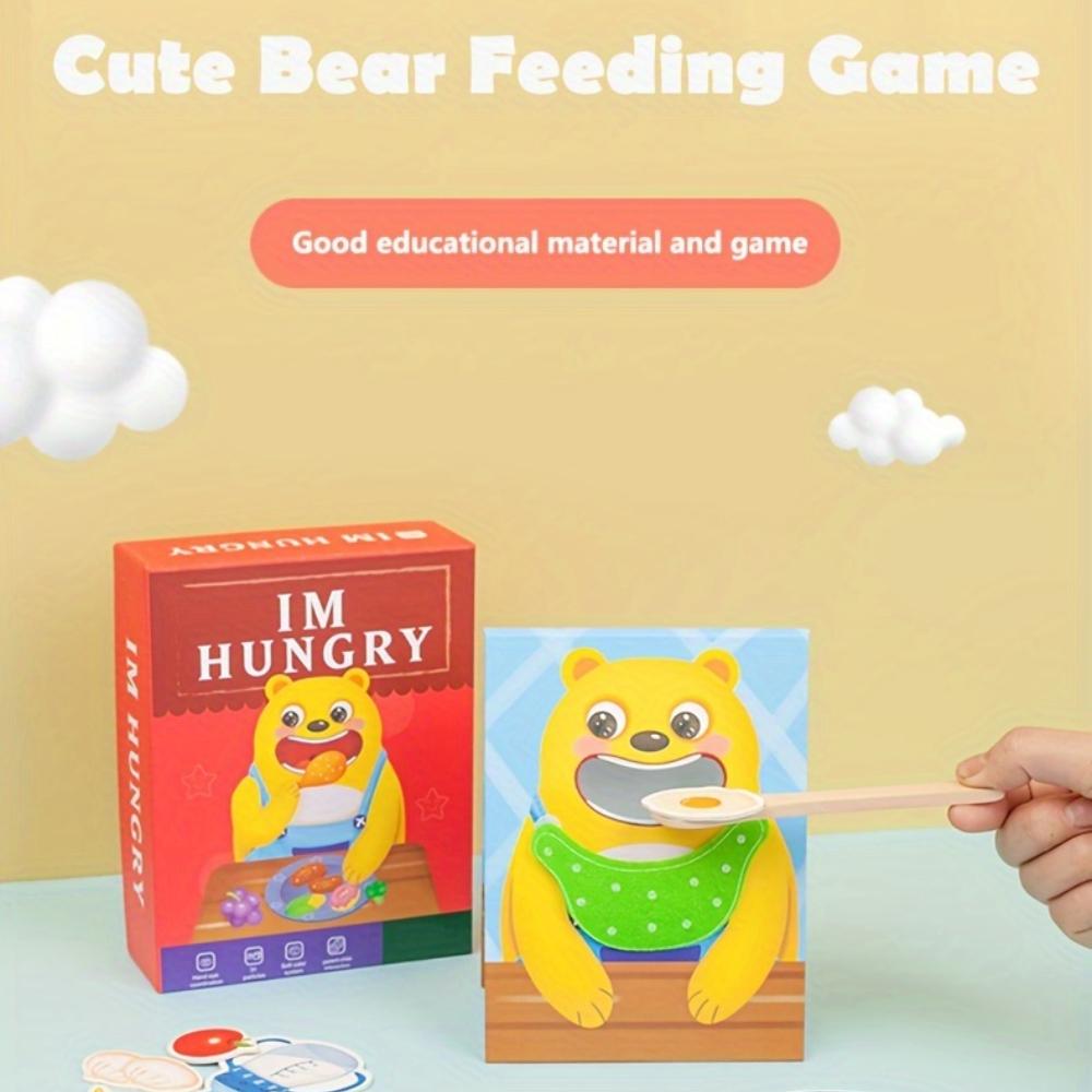 Wooden Bear Feeding Game Fun Early Learning Toy for Youngsters,Fine Motor Skills Development,Colorful Bear Design with Green Scarf,Gift for Boys,Girls