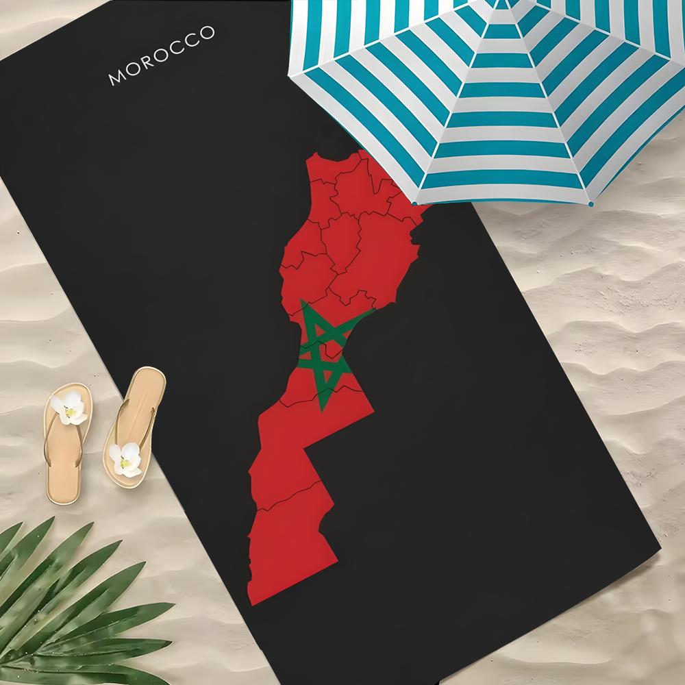 Art Morocco Map Flag Towel Polyester Beach Towel Quick Dry Sand Free Bath Towel for Summer Pool Travel Vacation