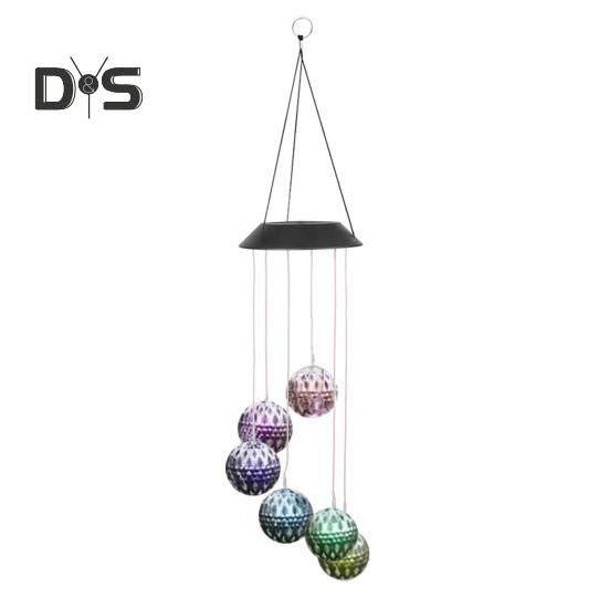 Solar Wind Chime Garden Metal Orb Wind Chime with Color-Changing Solar Lights Outdoor Decor Light-up Wind Chime for Porch Patio Balcony Decoration