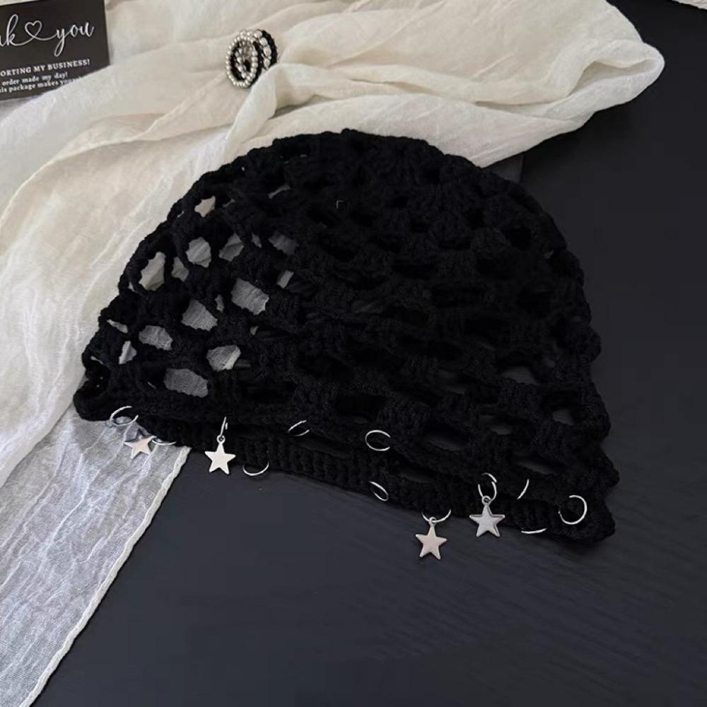Breathable Knit Knitted Beanie Cap Hollow Design Bohemian Head Wrap  Casual Wear