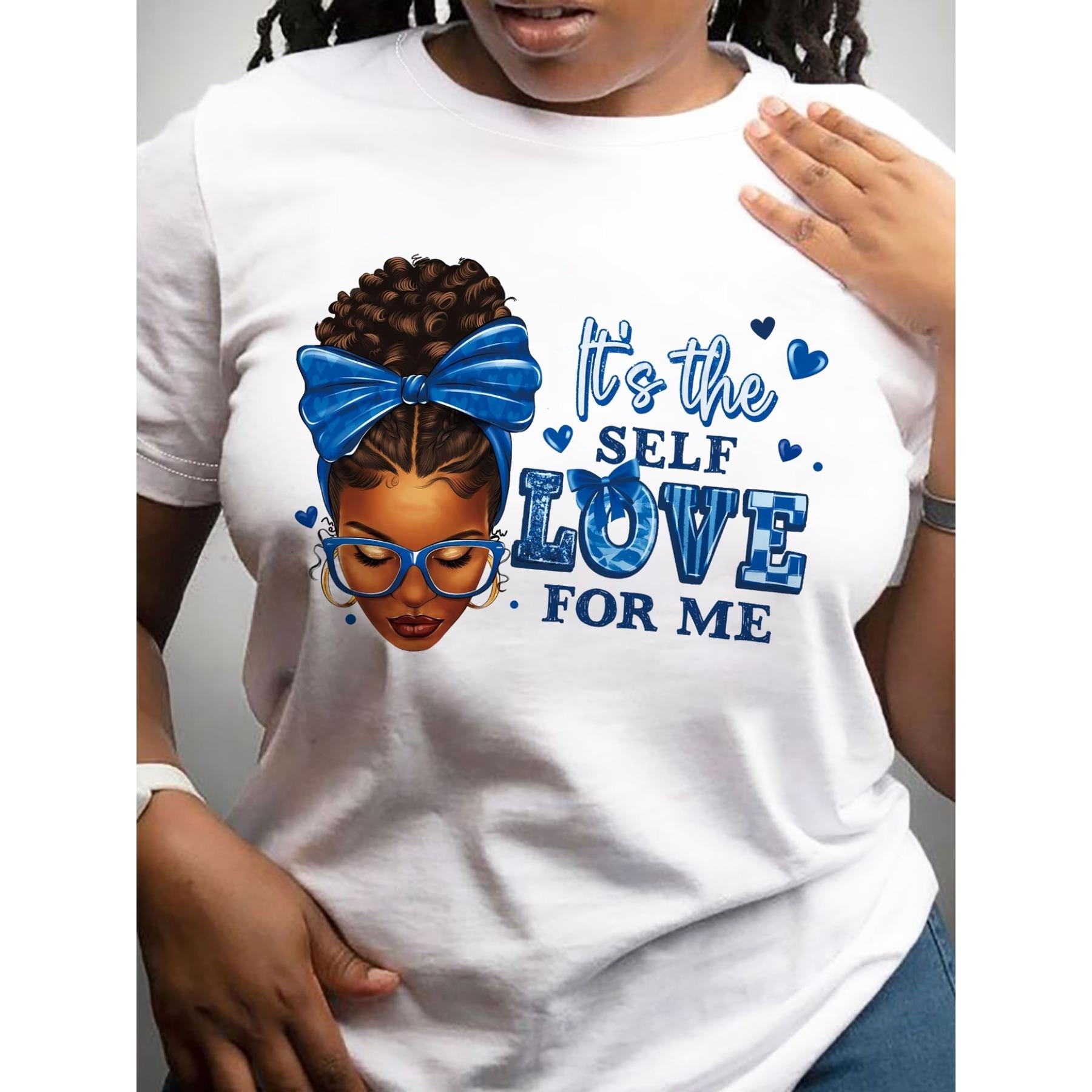 Blue Portrait Letter Print Women s Casual Round Neck Short Sleeve T-shirt S белый