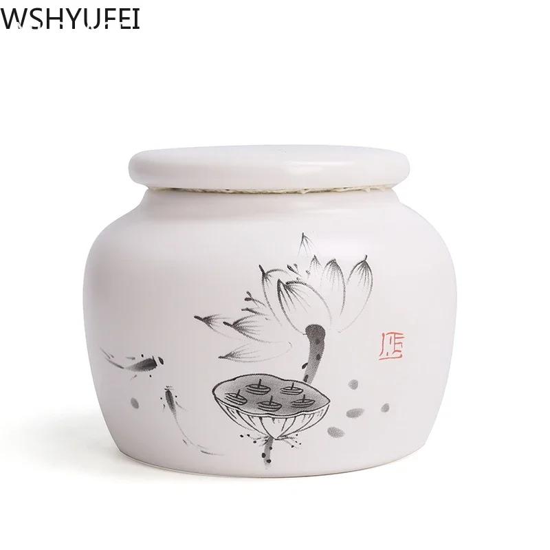 Ceramic Tea Caddy Small Mini Portable Oolong Tea Storage Tank Travel Tea Boxes Powder Sealed Jar Tea Containers Spice Candy Jar