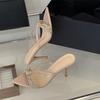 Summer Women's High-heeled Sandals, One-strap High-heeled Slippers, Pointed Toe, Rhinestone, Open-toe Slippers.
