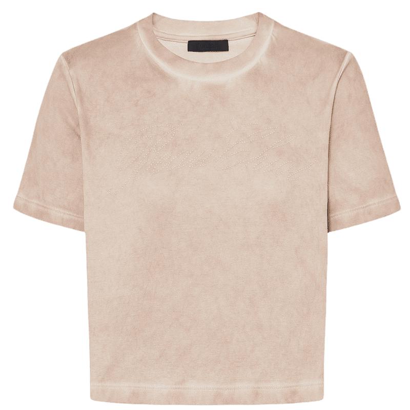 MO&Co. Washed Distressed Cotton Rhinestone Short Sleeve T-Shirt