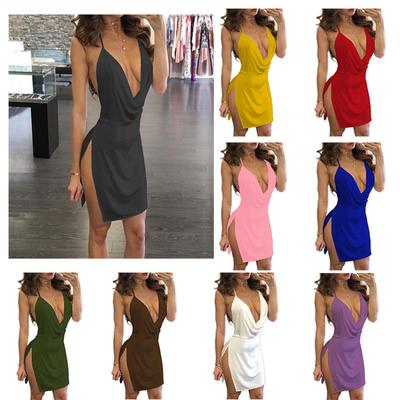 Seksowna elegancka sukienka kopertowa głęboki dekolt w serek rozcięcia po bokach obcisła sukienka damska Spaghetti pasek Halter dopasowana sukienka Club Party Vestidos