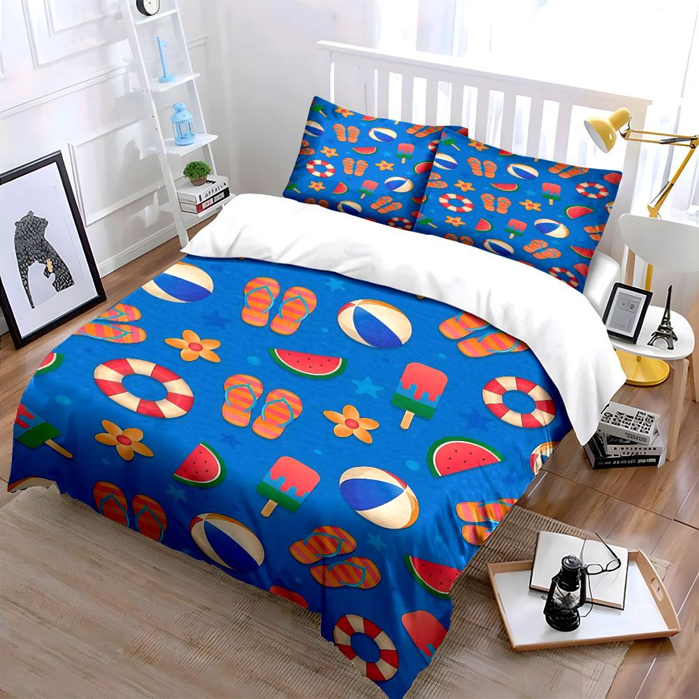 Flip-flops, beach balls, flowers. Bedding sets Duvet cover sets Duvet covers Pillowcases(1 * Duvet Cover 2 * Pillowcases without duvet insert)