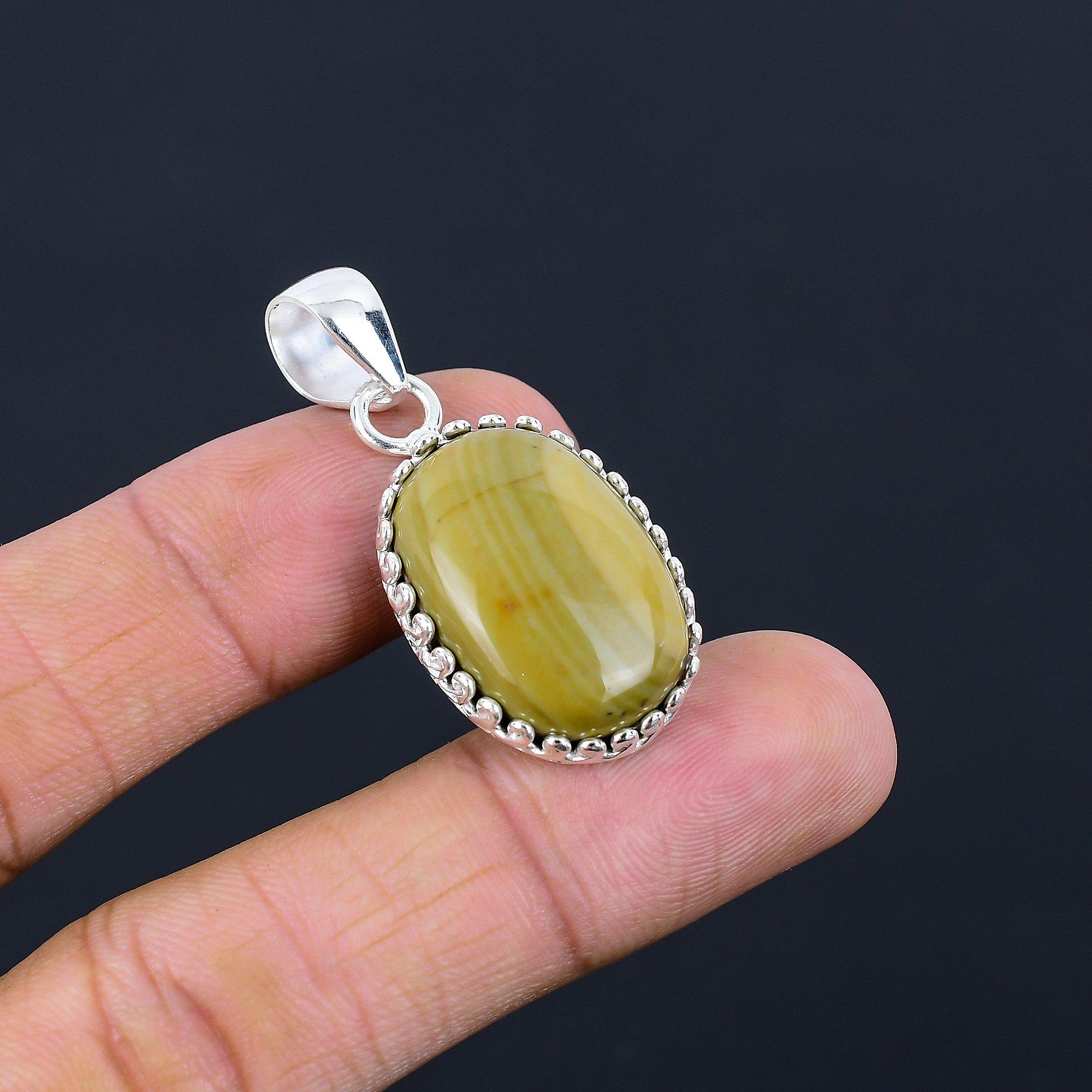 Oval Polychrome Jasper Stone Bezel Unique Daughter Birthday Pendant 925 Silver