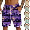 Men's Casual Drawstring Shorts Lightweight Quick Dry Five Inch Inseam Hawaiian Print Beachwear Summer Bottoms with Pockets