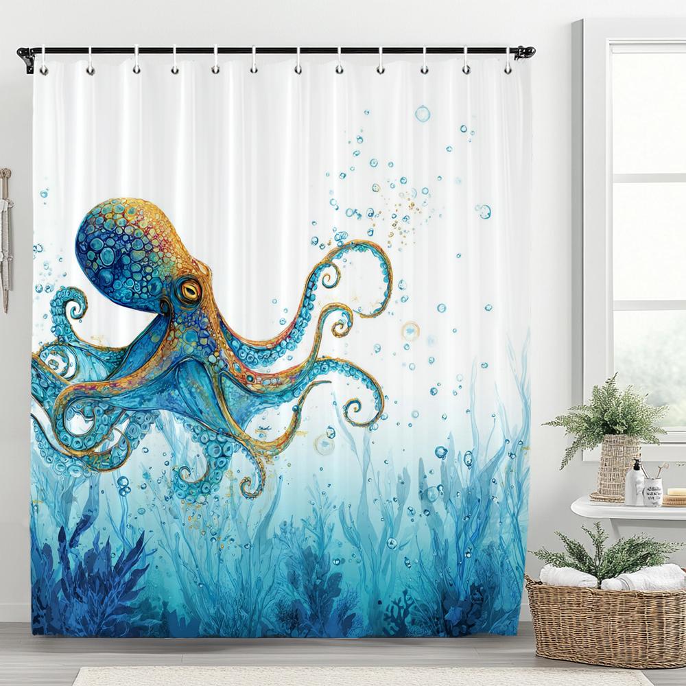 Underwater World Dolphin Turtle Shower Curtain,Ocean Animals Polyester Fabric Bathroom Curtains for Home Decoration Curtain
