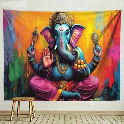 Vibrant Ganesha Hindu God Art Tapestry Wall Hanging For Living Room Bedroom Decor Spiritual Religious Art Print Home Decoration