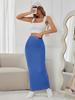 Women's High Waist Midi Skirt Pencil Skirt Stretch Ribbed Knit Bodycon Long Skirt