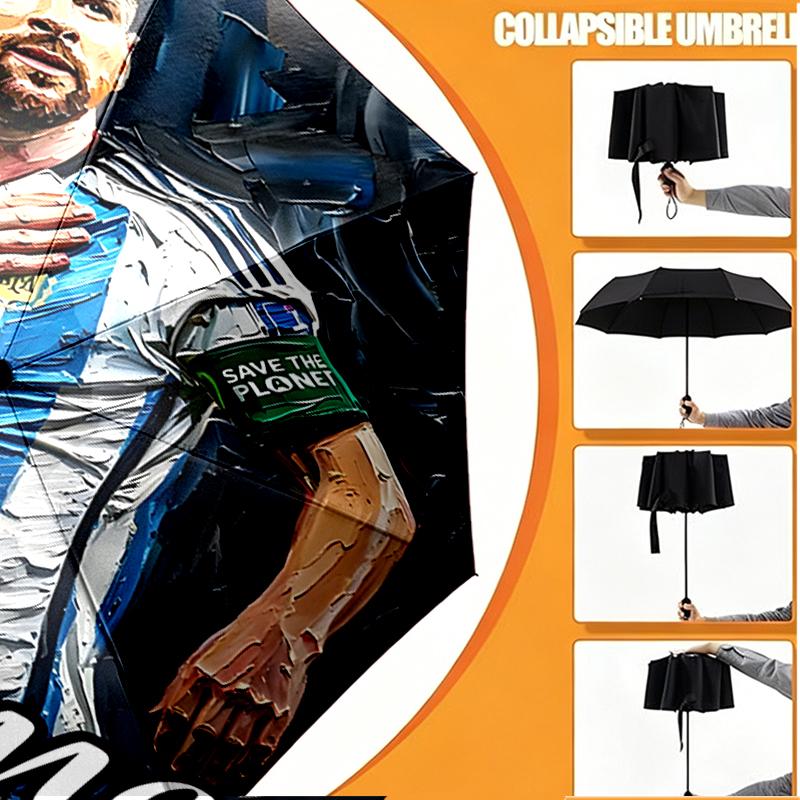 Custom Name Personalized Lionel Messi Print Umbrella, Auto Open Close, 8‑Rib Sturdy Frame, Commute Camping Hiking Use, Birthday Gift