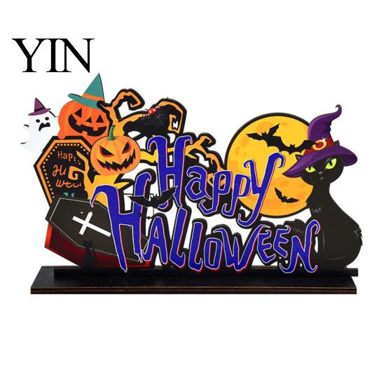 Wooden Pumpkin Ghost Decor Halloween Tabletop Signs, Gnome Wood Centerpiece Blocks, Spooky Durable Color Printing Party Tiered Tray Table Ornaments