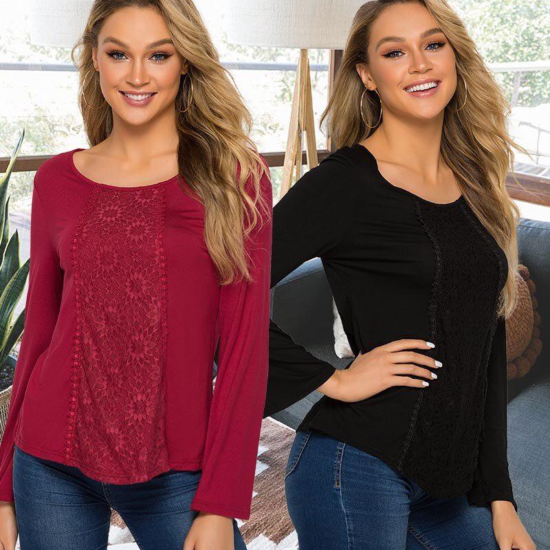 

Женские повседневные топы с нерегулярным подолом на груди, кружевная футболка с длинными рукавами и расклешенной строчкой