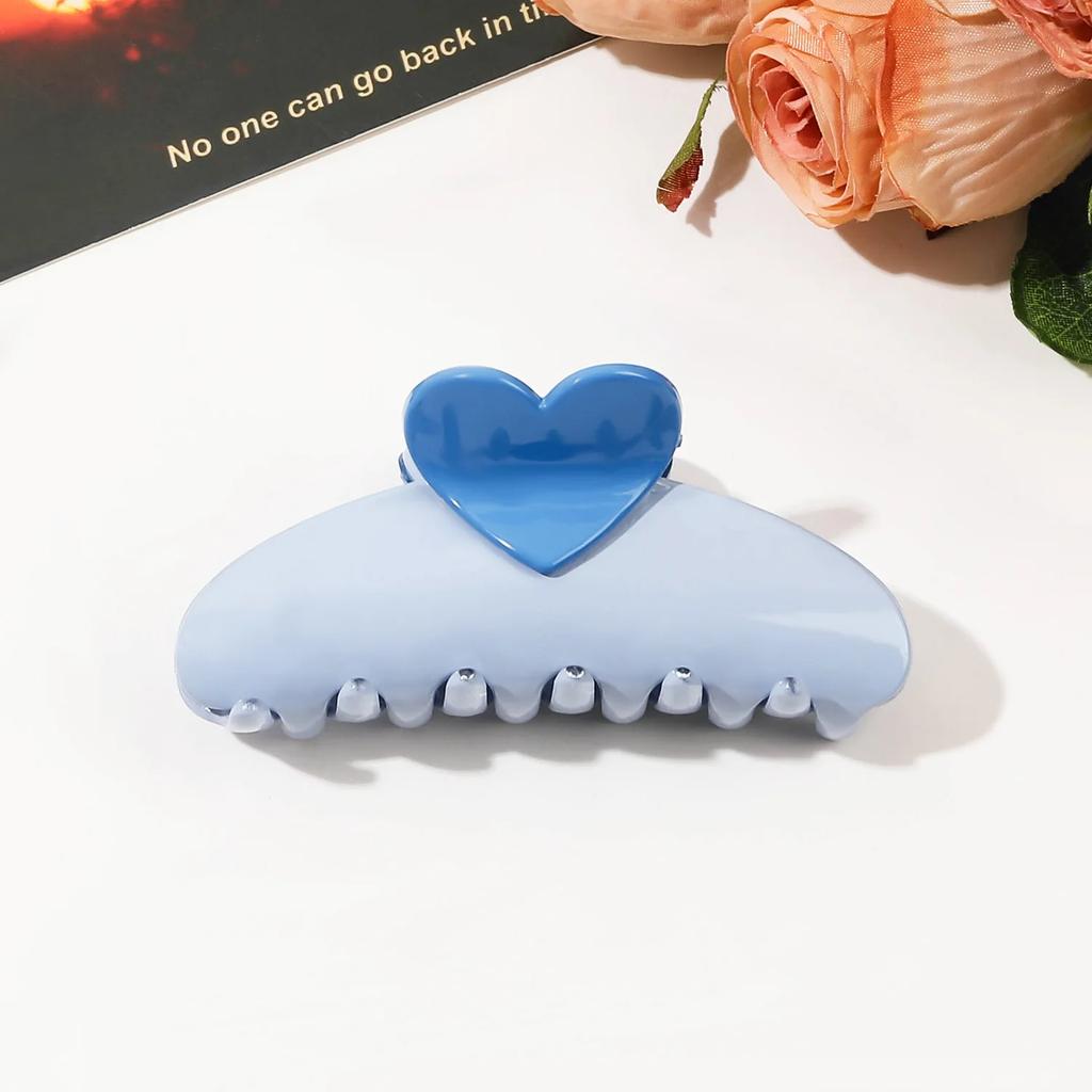 New Candy Color Love Heart 5.11" Big Size Hair Claw Clips for Women Girls Elegant Geometric Plastic Spring Summer Headwear Gift