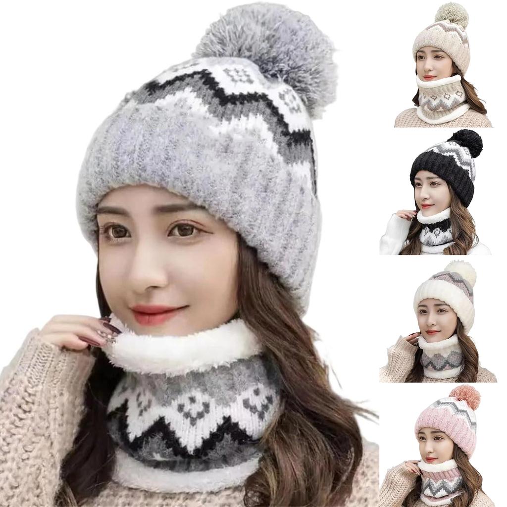 Women's Knitted Hat Scarf Two-piece Set, Thickened And Plush Woolen Hat