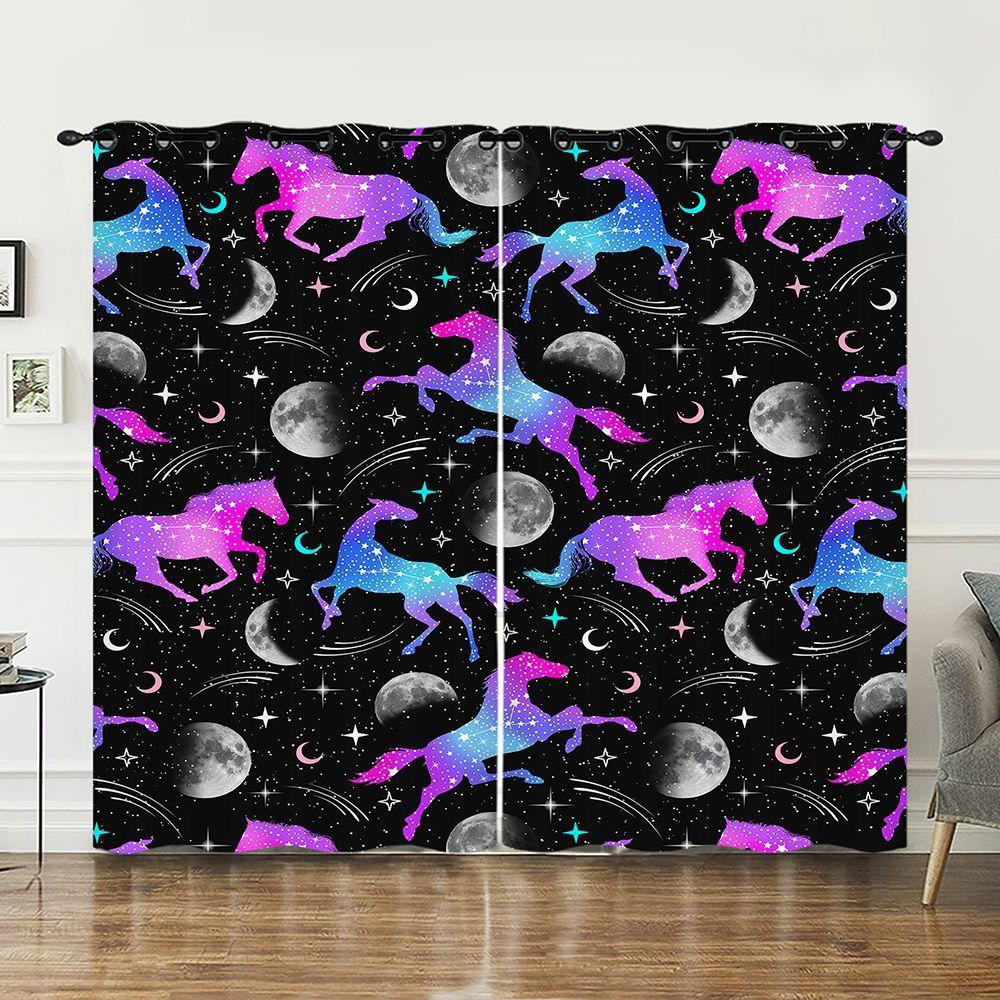 Curtain Unicorn Animal 3D Digital Printing Blackout Curtain Punching