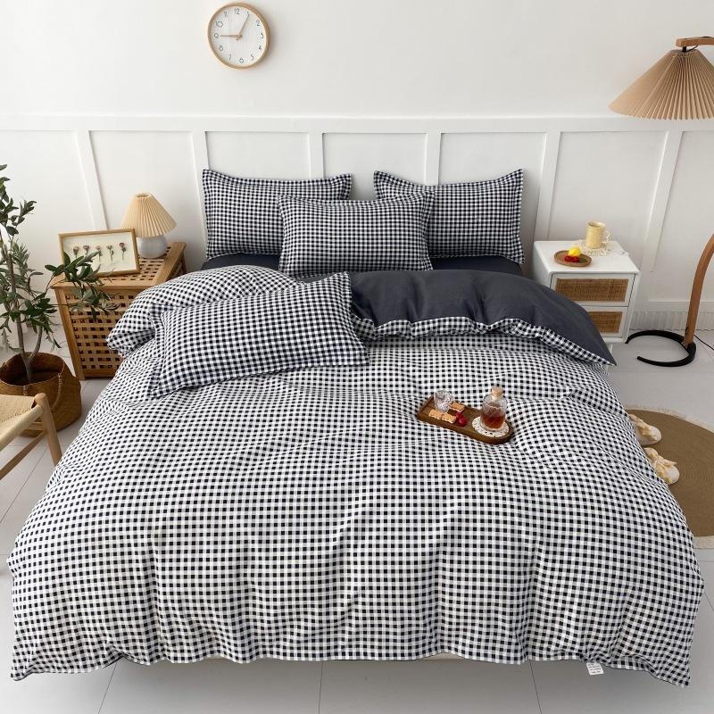 Four Seasons Sengesett 4 stk børstet sengetøy Husholdningsstudent-trykt laken Dynetrekk Putevar for King Queen Beds