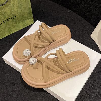 Thick-soled Two Sandals Women 2024 Summer New Fairy Wind All Soft Sole Non-slip Set Toe Beach Roman Slippers