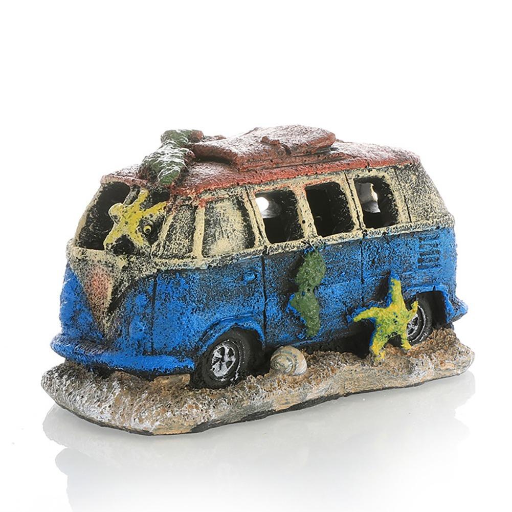 Aquarium Car Wreckage Ornament Resin Fish Shrimp Hiding Cave Fish Tank Decor Aquascaping Accessories