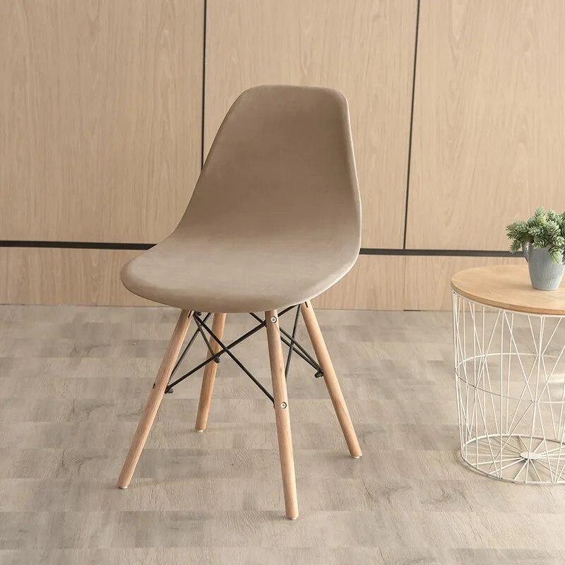 Velvet Fabric Shell Chair Cover Stretch Dining Seat Covers Slipcover Furniture Protector Hotel Home Office Living Room Removable