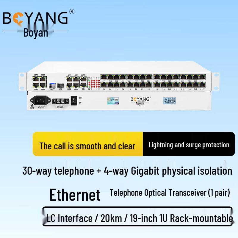 BOYANG 30-Channel Telephone + 4-Port Gigabit Fiber Multiplexer