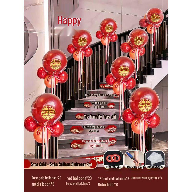 Tinsel Wedding Room & Stair Décor Set with Balloons - Bride & Groom's Side Decoration Kit