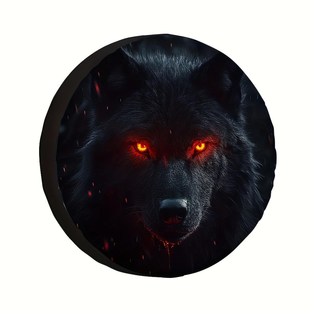 Fierce Black Wolf with Glowing Red Eyes Spare Tire Cover Wheel Protector Covers Outdoor Adventure for Trailer Travel 17 Inch