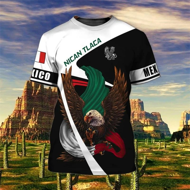 3D-gedrucktes Mexiko-Flaggen-T-Shirt für Herren, T-Shirts mit Adler-Grafik, Sommer, Freizeit, Streetwear, übergroße Sport-T-Shirts, Rundhals-Oberteile