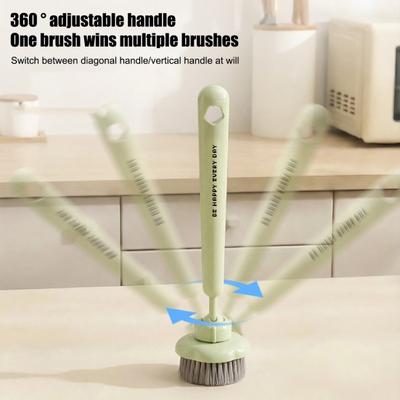Cleaning Brush Long Handle Oil-Proof 360-Degree Rotatable Head Pot Brush with PET High-Density Bristles Strong Stain Removal Cleaning Scrubber