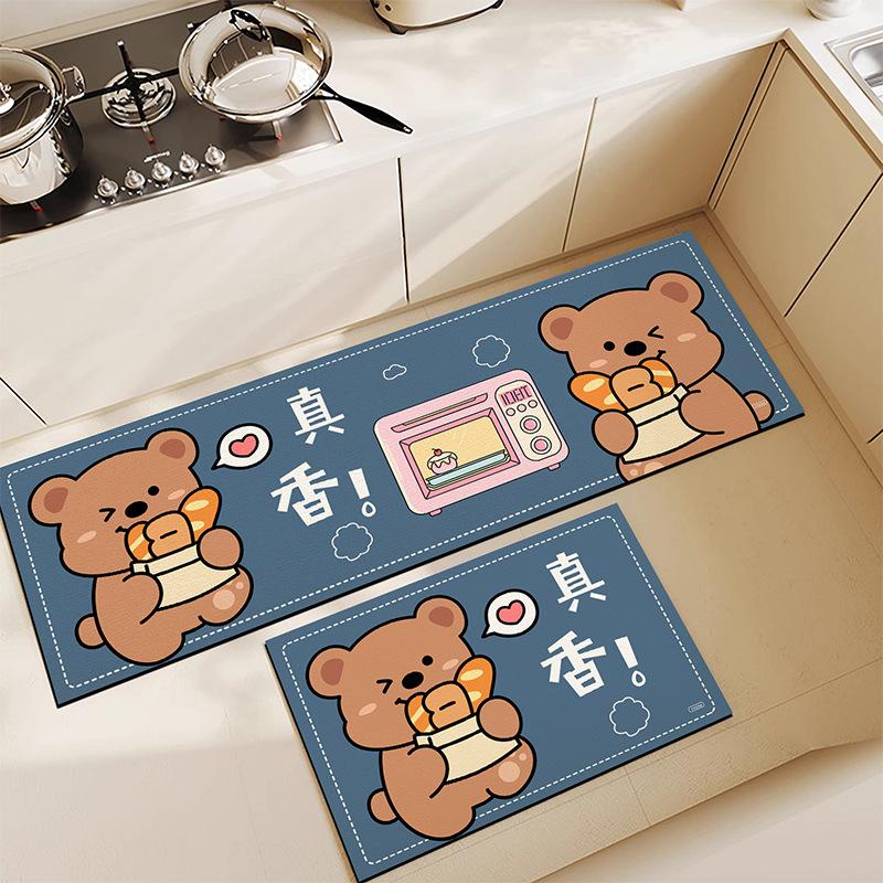 Mata podłogowa do kuchni z ziemi okrzemkowej, kreskówkowa, urocza, odporna na zabrudzenia, antypoślizgowa, domowa, szybkoschnąca mata pod stopy, zestaw dwuczęściowy, mata podłogowa chłonna wodę