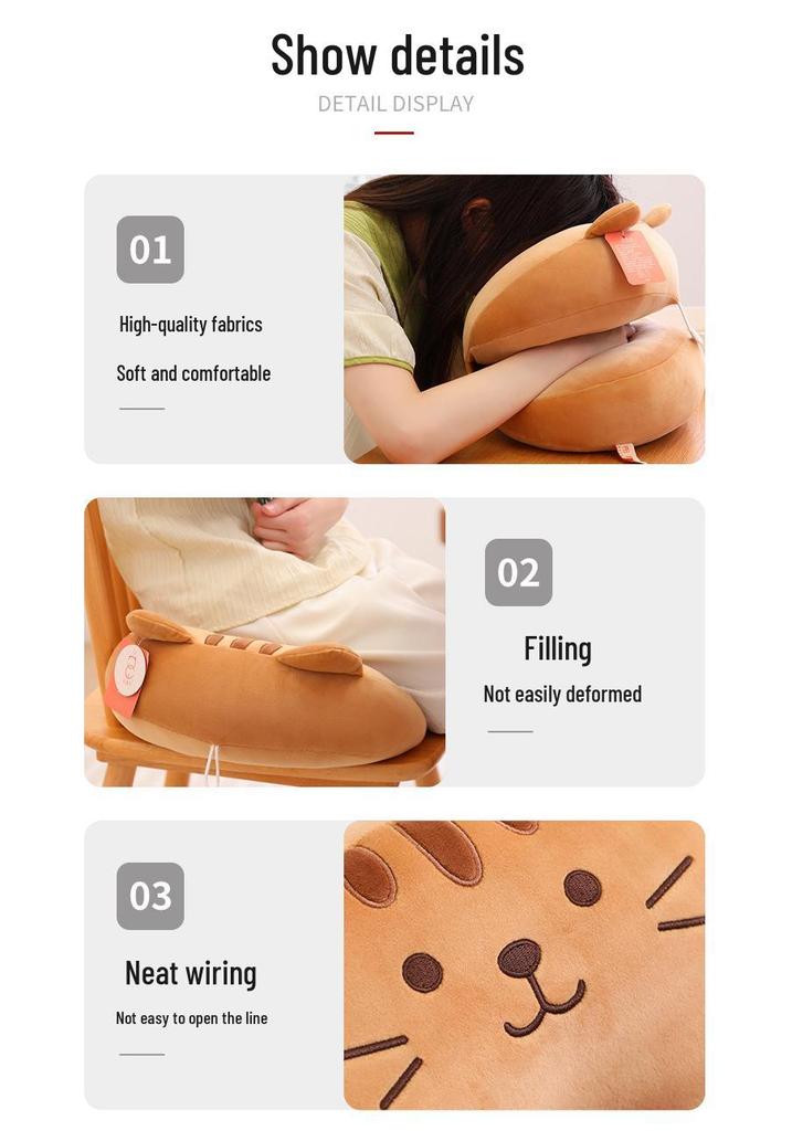 Cartoon Cat Neck Pillow: Folding Nap & Backrest Plush Doll for Office & Classroom
