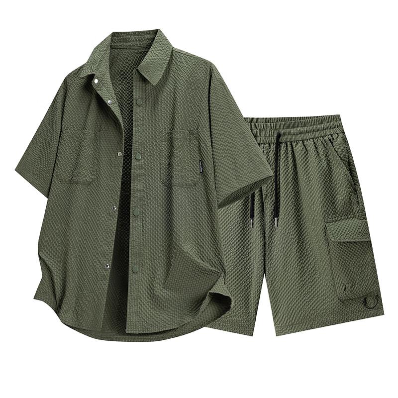 Romon Men s Old Money Style Casual Shirt & Shorts Set 3XL
