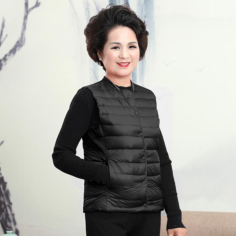 Middle-aged Vest Mother's Light and Thin Round Neck Down Jacket Liner Vest Large Size Warm Vest Vest Jacket
