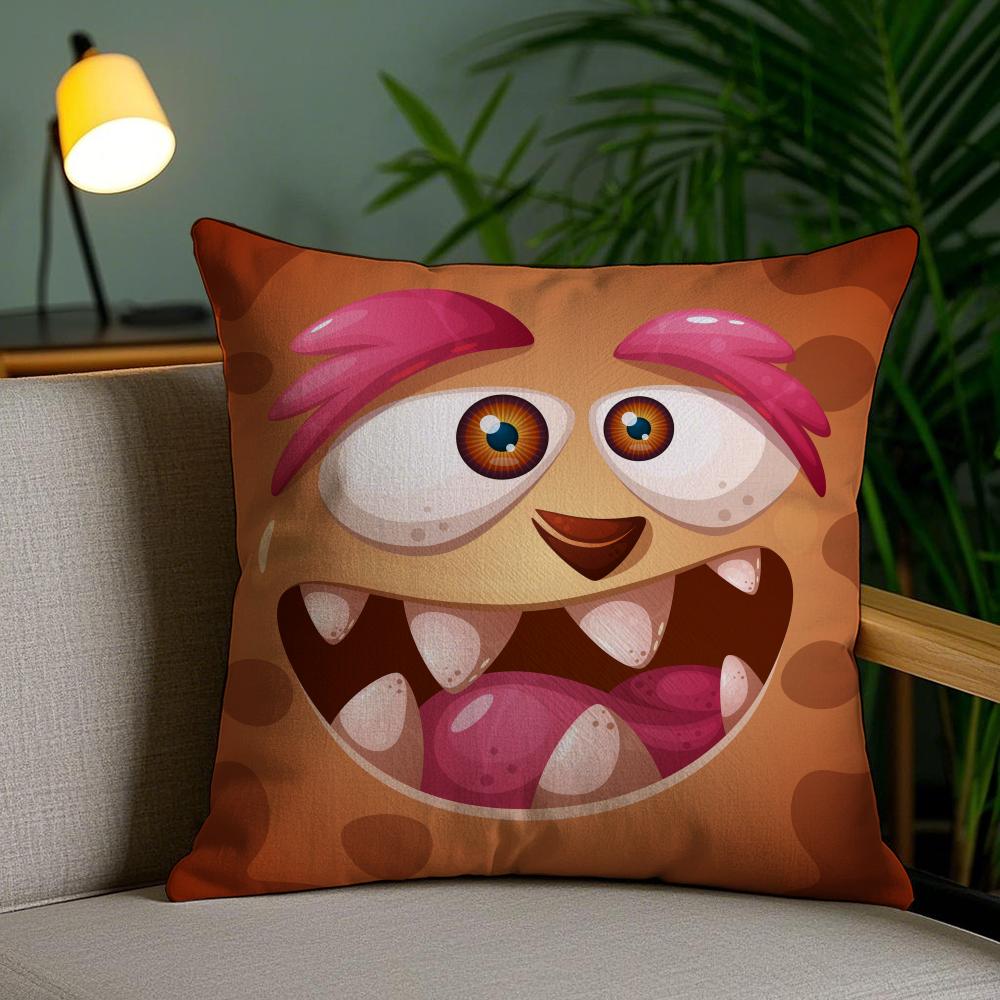 Funny Little Monster Cushion Cover Soft Short Plush Double-Sided Printing Home Decor Machine Washable Pillow Case Gift