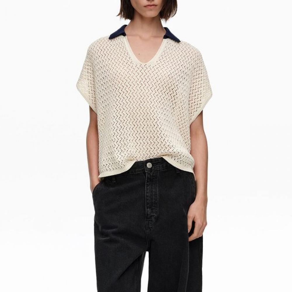 

Bimba Y Lola Openwork Cotton Polo Sweater ivorY B265awk007ivb Ivory/S
