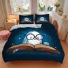 3pcs Owl Reading a Book Quilt Cover Set - Soft and Cozy Bedroom, Guest Room and Dorm Decorative Bedding 3-Piece Set 1 Quilt Cover + 2 Pillow Sham