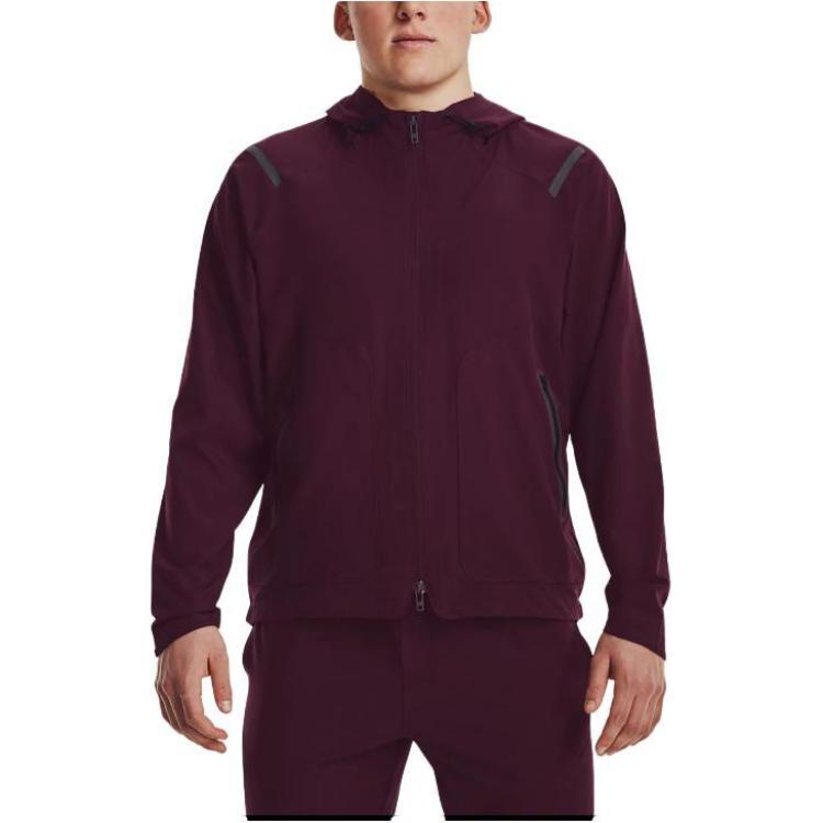 Under Armour Sun Protection Series Solid Color Zip-Up Drawstring Hooded Sports Woven Breathable Training Jacket Men Outerwear Rock-Purple 1370494-572