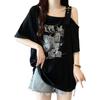 Large size fat mm American retro off-shoulder short-sleeved t-shirt women's design sense summer new loose and thin meat-covering top