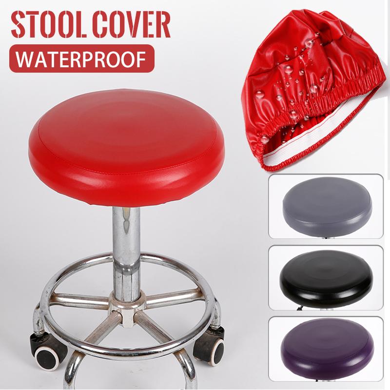 PU Leather Stool Cover Waterproof Round Elastic Slipcover Office Banquet Beauty Salon Bar Chair Protector Seat Covers