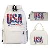 Modisches Fußballliebhaber 3-teiliges Set Vintage England USA Buchstaben Druck Lunchtaschen Rucksack 3-teilige Sets Jungen Mädchen Lässiger Rucksack Geschenke