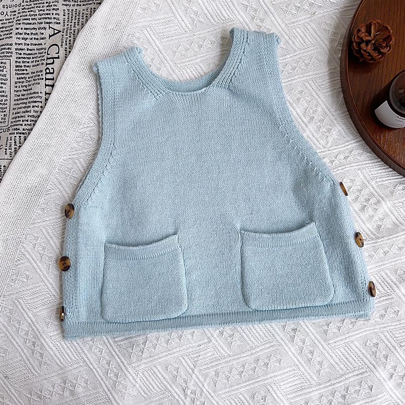 Girls French-Style Knit Sweater Vest - Spring/Autumn Collection Size 90 синий