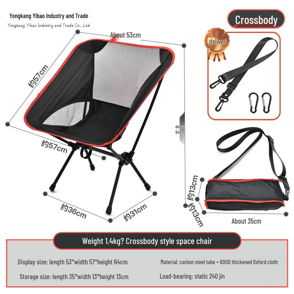 Cadeira Lunar Portátil Leve para Exterior com Encosto – Dobrável para Acampamento, Praia e Pesca