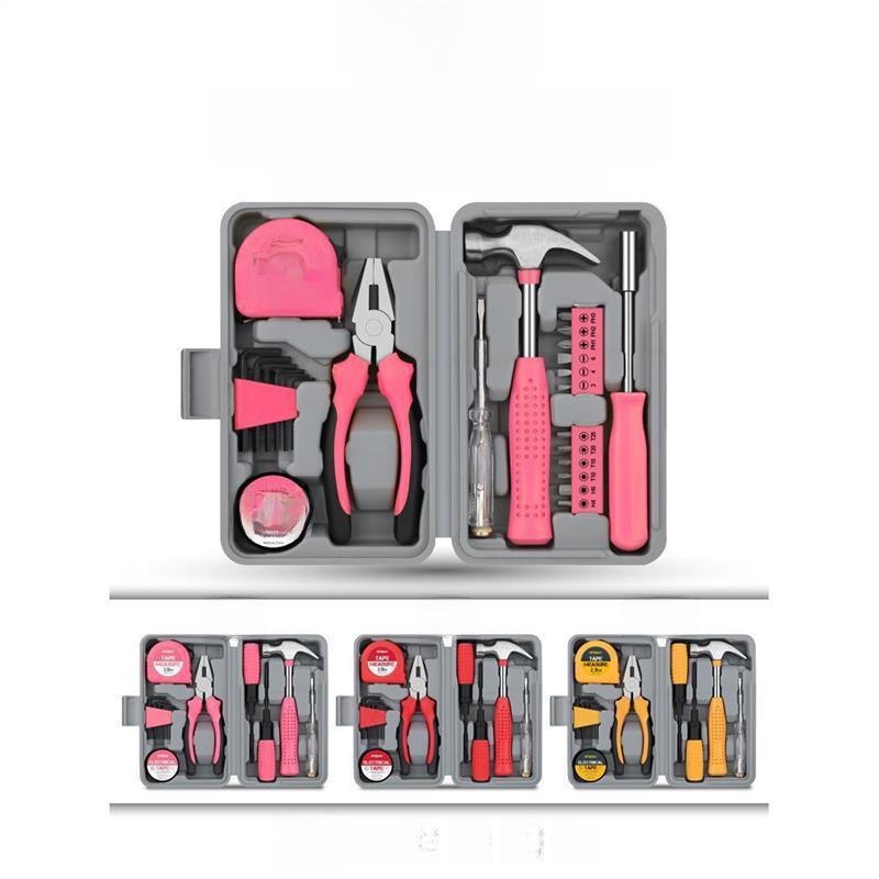 Multifunktionales Heimwerker-Reparaturwerkzeugset mit Zange, Maßband, Hammer.