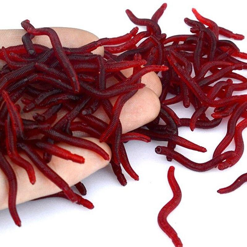 

100 шт красные черви бионический Приманки рыболовные EarthWorm реалистичные прочный мягкие приманки силиконовые
