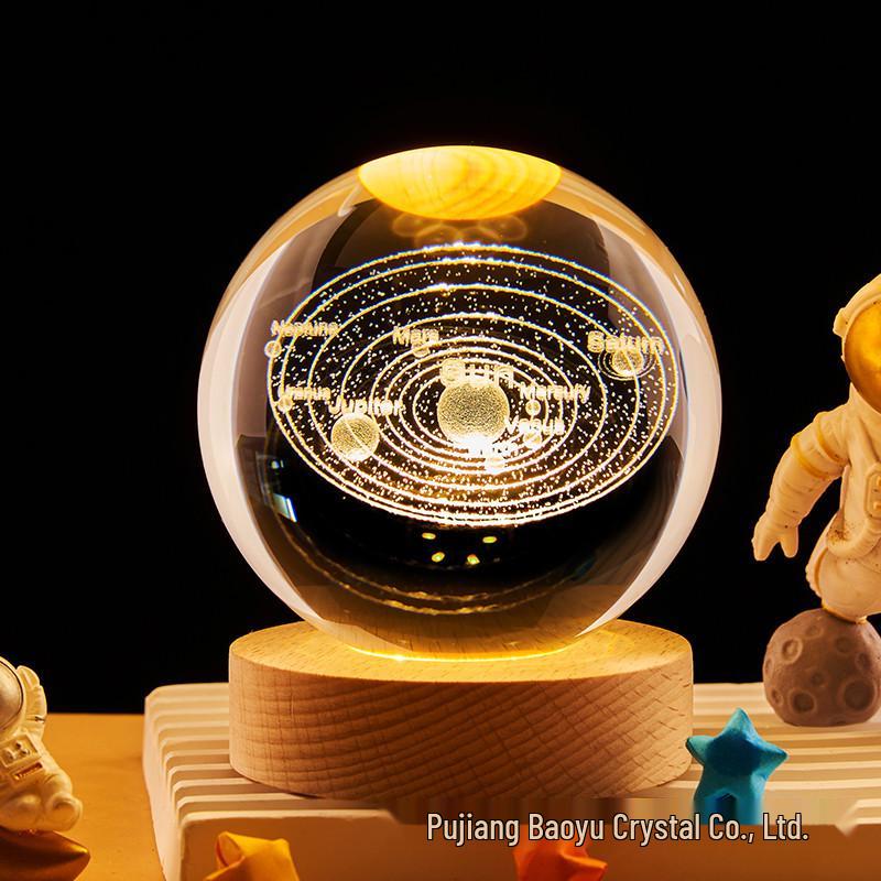 Ornamenti personalizzati a forma di sfera di cristallo 3D con incisione di logo luminoso