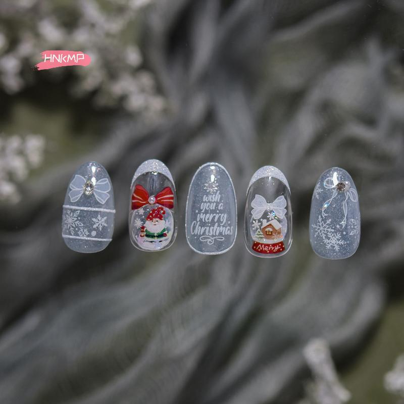 1 Stück Weihnachten Schneemann Winter Nagelkunst Aufkleber Weiße Kristallkugel Ornament Frischer Stil für Festliche Nageldekoration