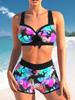 Set Bikini Estivo Sexy da Donna Costume da Bagno alla Moda per Piscina, Costume da Bagno Canottiera con Stampa Foglie Retro S-5XL