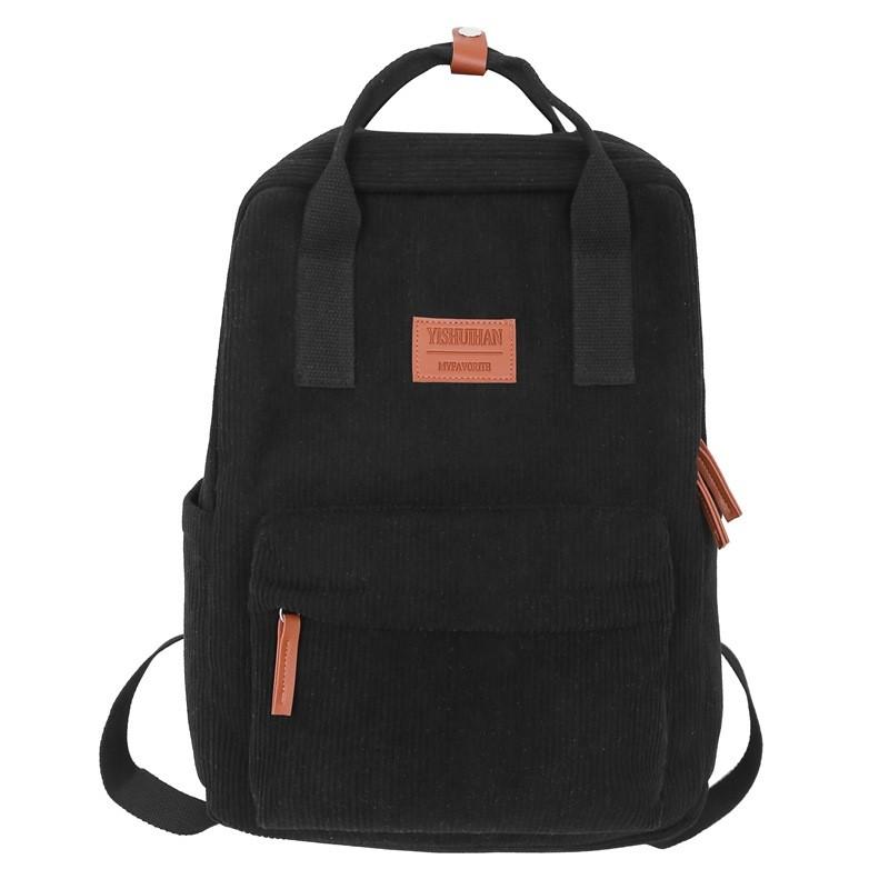 Sports School Backpack Universal Black Corduroy Urban Fashionable